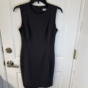 Calvin Klein Sheath Dress Sleeveless Solid Zip Polyester Gray Women's Size 6